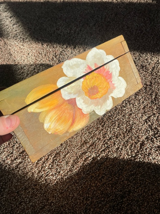 Hand-Painted Floral Wooden Box 9x5x4 - Picture 2 of 7